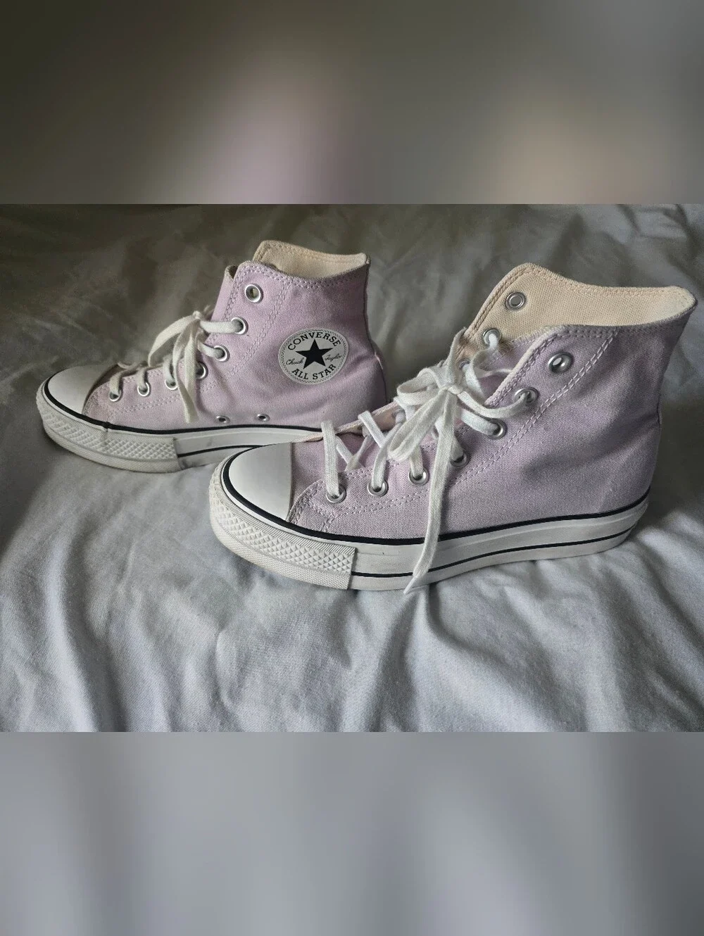 Converse High-Top Canvas Sneakers in Light Lavender and White Platform